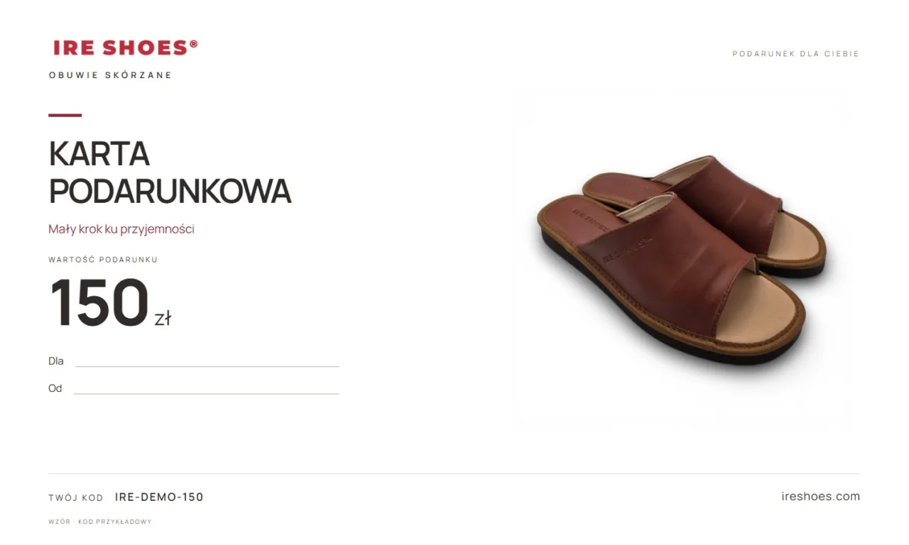 Karta podarunkowa IRE SHOES — przykładowy projekt