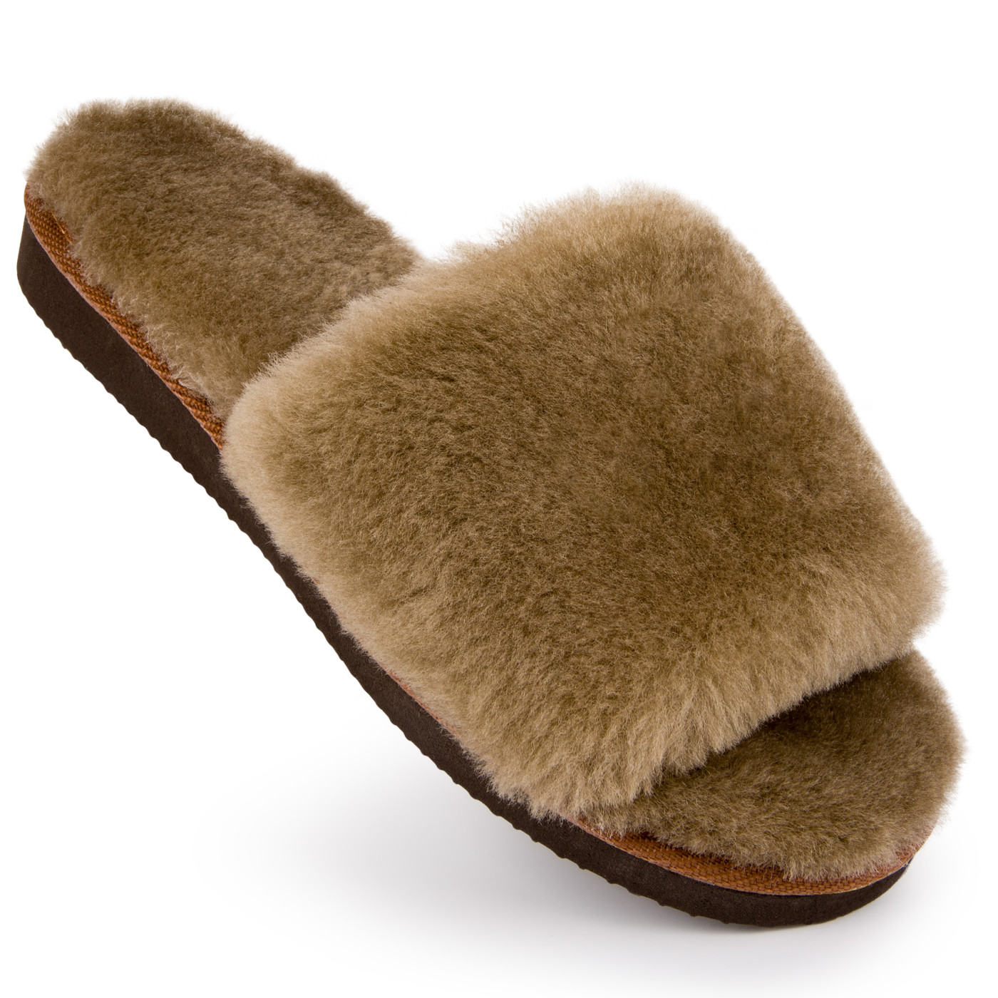 Kapeć IRE SHOES KFG24-215 — wełniana wkładka i szeroki brązowy pas widziane z góry