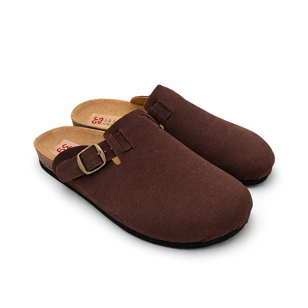 Para brązowych klapek IRE SHOES z bocznymi klamrami