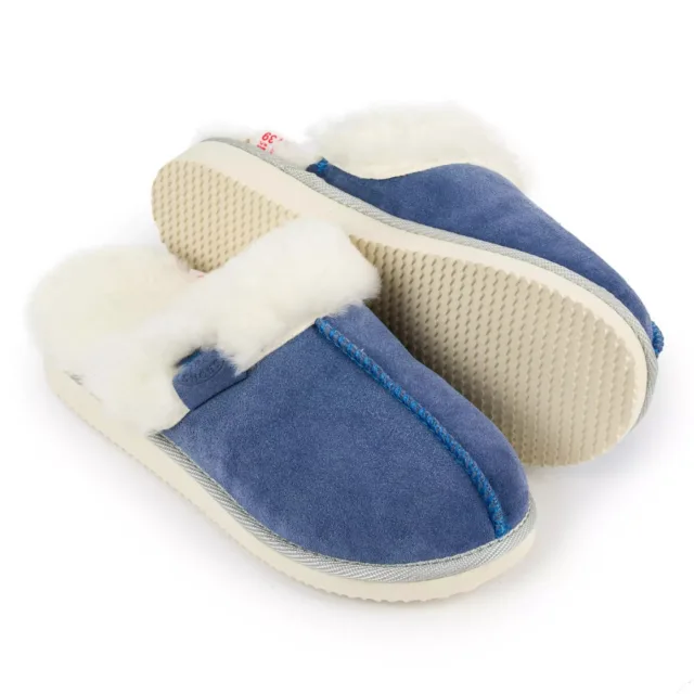 Niebieskie kapcie IRE SHOES KDG23A-168 z jasnym kołnierzem – para i spód podeszwy