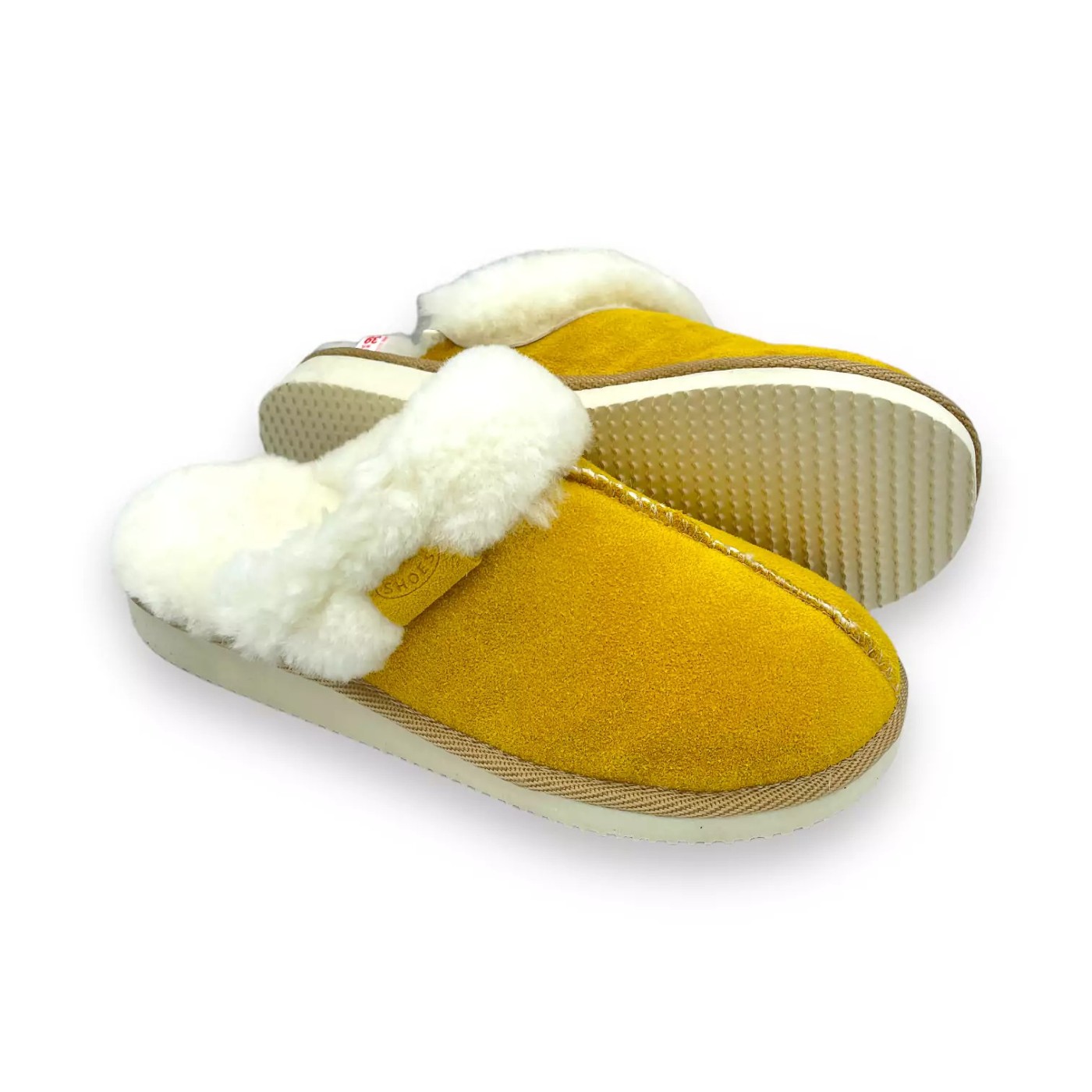 Żółte kapcie IRE SHOES KDG23A-167A z jasnym kołnierzem – para i spód podeszwy